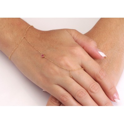 PULSEIRA DE MÃO COM PEDRA CENTRAL EM TURMALINA ROSA