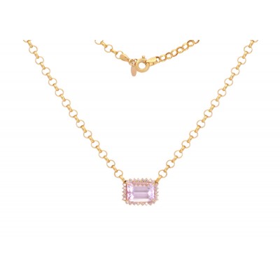 GARGANTILHA BAGUETE CENTRAL COM DIAMONDS AO REDOR