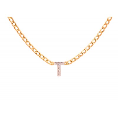 GARGANTILHA GRUMET COM INICIAL CRAVEJADA DE DIAMONDS