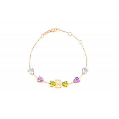 PULSEIRA LETRA INICIAL COM CORAÇÕES RAINBOW 