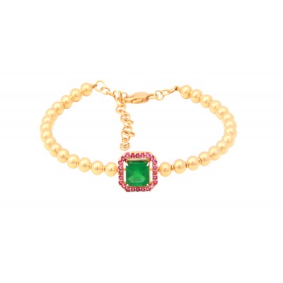 BRACELETE EM BOLINHAS COM ESMERALDA E RUBIS AO CENTRO - 18,07 OF 