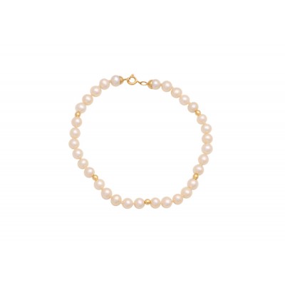 PULSEIRA PÉROLA BOTÃO E BOLINHAS DE OURO